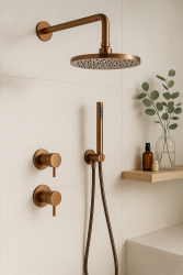 Waterevolution Flow Set de douche encastrable avec mitigeur thermostatique effet de pluie et douchette Cuivre brossé PVD