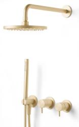 Waterevolution Flow Set de douche encastrable avec mitigeur thermostatique de douche effet pluie et douchette PVD Or Clair Brossé