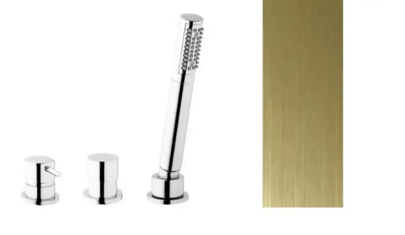 Waterevolution Flow Mitigeur de baignoire 3 trous pour montage sur le rebord de la baignoire PVD brossé or clair T138WG