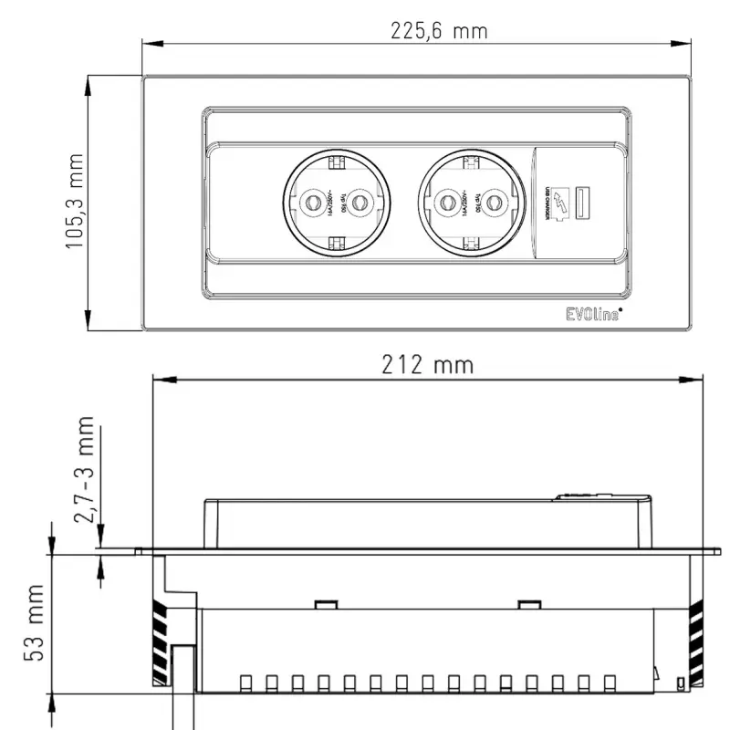 EVOline BackFlip prise aspect béton avec chargeur usb Mise à la terre de type E
