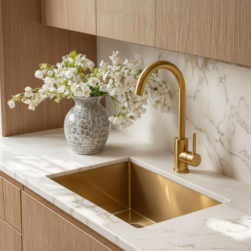 Quadri York mitigeur de cuisine PVD or mat avec bec pivotant 1208955905