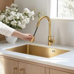 Quadri Leeds mitigeur de cuisine avec douchette extractible avec 2 réglages PVD or brossé 1208955910
