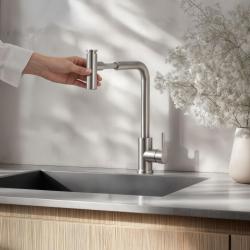 Quadri Cardiff mitigeur de cuisine avec douchette extractible avec 2 types de jets inox 1208955914