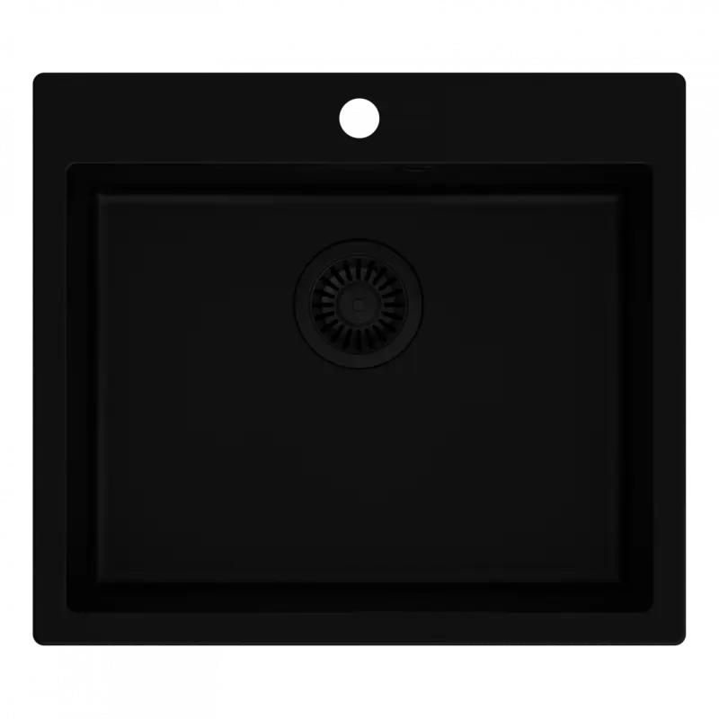 Quadri Sheffield évier à fleur de plan en granit noir 57x50 cm avec trou de robinetterie et panier pour bonde noir 1208956076
