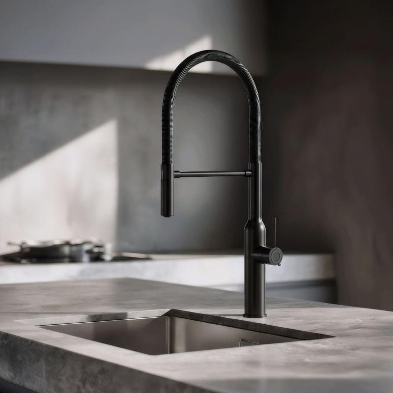 Quadri Stamford mélangeur de cuisine haut avec bec flexible noir mat 1208956079