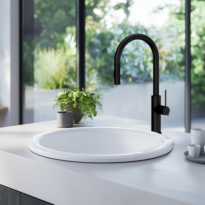 Quadri Retford mitigeur de cuisine noir mat avec bec amovible et réglage de la douchette 1208956087