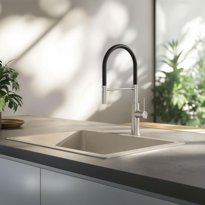 Quadri Retford mélangeur de cuisine en inox avec bec flexible noir 1208956089