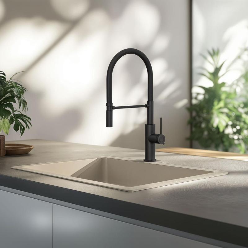 Quadri Retford mitigeur de cuisine noir mat avec bec flexible noir 1208956090