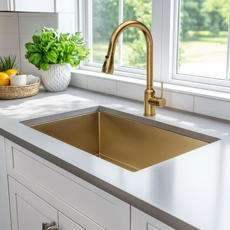 Quadri Stamford mélangeur de cuisine doré avec bec amovible et réglage de la douchette 1208956093