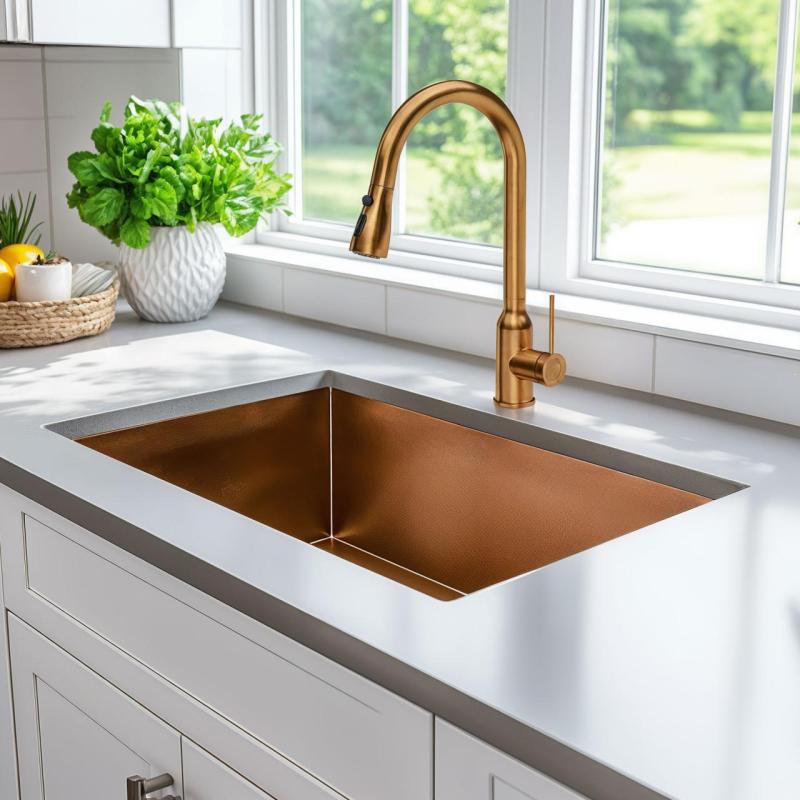 Quadri Stamford mélangeur de cuisine en cuivre avec bec amovible et réglage de pulvérisation 1208956094