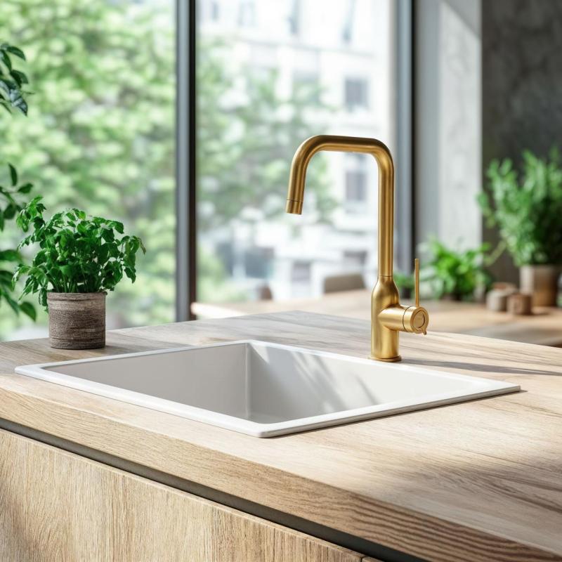 Quadri Stamford mélangeur de cuisine pvd or avec bec coudé orientable 1208956098