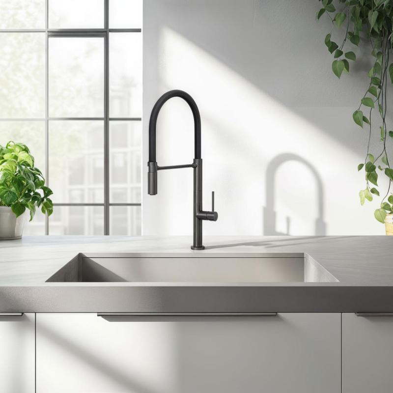 Quadri Brighton mélangeur de cuisine gun metal avec bec flexible noir 1208956104