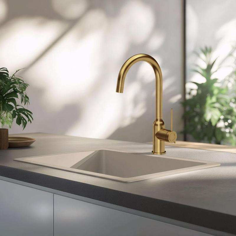 Quadri Stamford mélangeur de cuisine or avec bec rond rotatif 1208956114