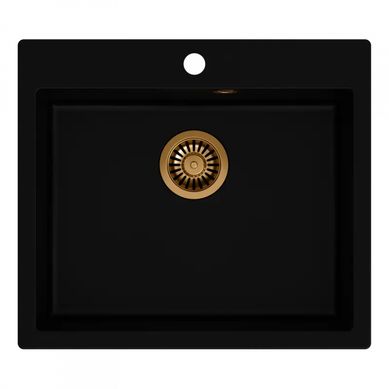 Quadri Sheffield évier à fleur de plan en granit noir 57x50cm avec espace pour trou de robinet et bouchon en cuivre 1208956115