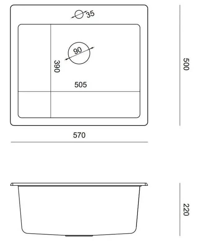 Quadri Sheffield évier à fleur de plan de travail en granit noir 57x50cm avec trou de robinetterie et panier pour bonde doré 1208956116