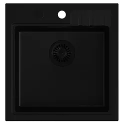 Quadri Cardigan évier en surface en granit noir 50x52cm avec bouchon noir avec surface pour trou de robinetterie 1208956162