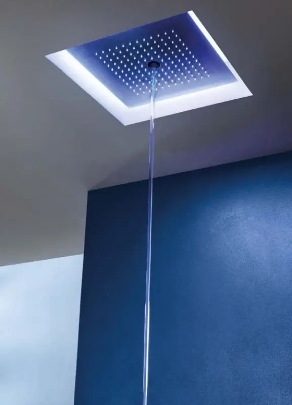 SB Rainbow douche à effet de pluie avec jet de glace pour montage encastré au plafond avec éclairage chromothérapeutique en inox 1208956229