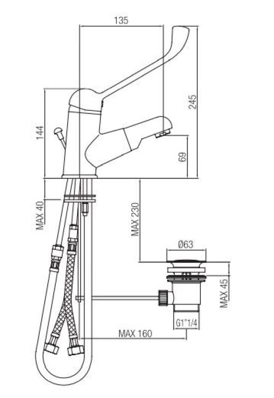 PB Clinic robinet de lavabo pour personnes handicapées avec levier long et bec extractible chromé 1208956272