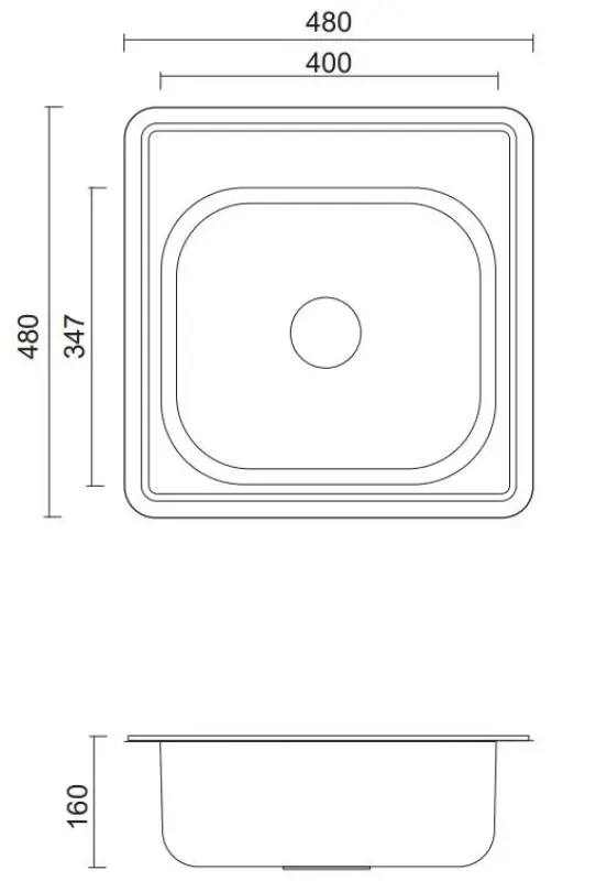 Aquadesign Basic évier carré en acier inoxydable 48 x 48 cm à poser avec trou pour robinet 1208956284