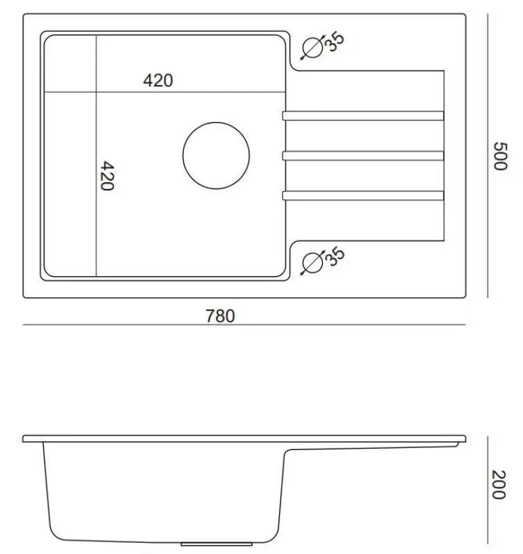 Quadri Cardigan évier à montage en surface en granit noir avec égouttoir réversible 78x50cm avec panier pour bonde noir 1208956314