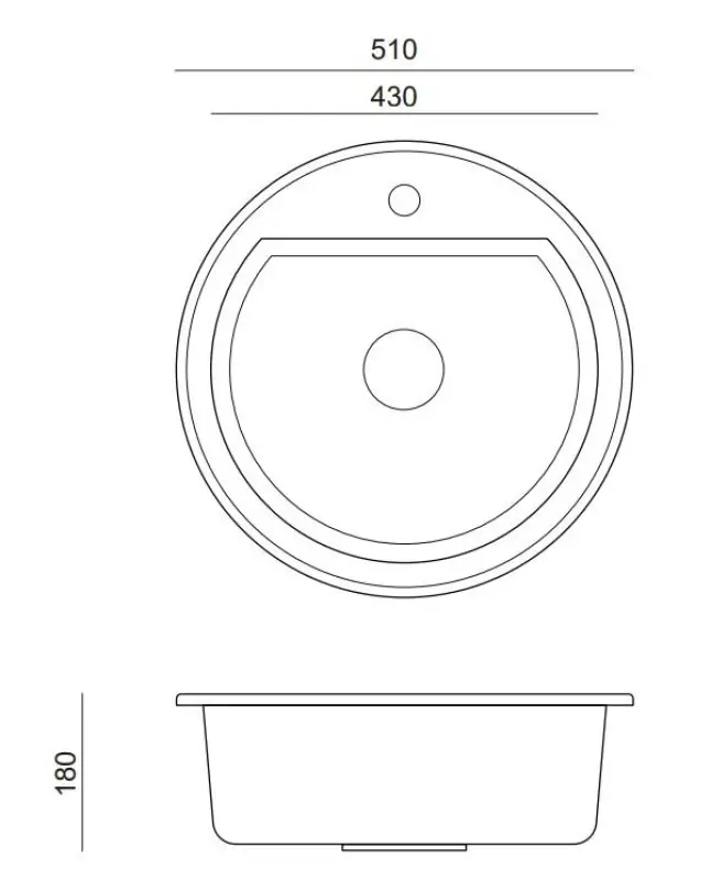Quadri Norwich Anthracite Évier Rond en Granit 51 cm Encastré - 1208956316