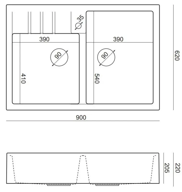 Quadri Minister Evier double blanc modèle rustique 90x62cm avec panier pour bonde doré et trop-plein 1208956328