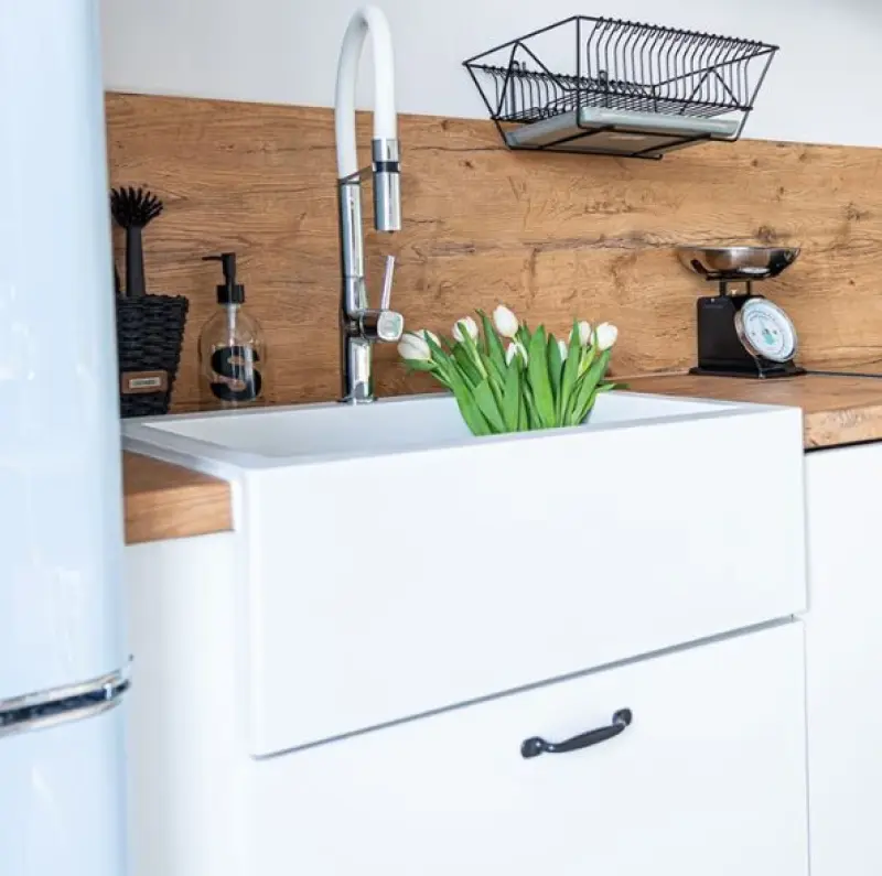 Aquadesign Farmhouse évier à tablier en granit blanc à montage intermédiaire  ou en surface 58x49cm 120895633