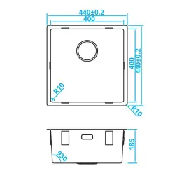 CARESSI Basic Line évier en inox 40x40 avec bouchon intégré amélioré 1208956348