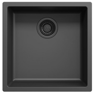 Évier noir 40 x 40 cm, encastrable sous plan et à fleur, avec bouchon noir 1208956391