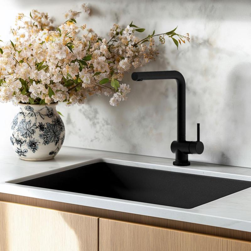 Evier noir 50x40cm sous plan, à fleur de plan ou en surface avec bouchon en inox 1208956395