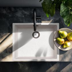 Évier crème sable 50x40cm sous plan, à fleur de plan ou en surface avec bouchon en inox 1208956399
