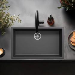 Grand évier noir 70x40cm sous plan, à fleur de plan ou en surface avec Bouchon en inox 1208956400