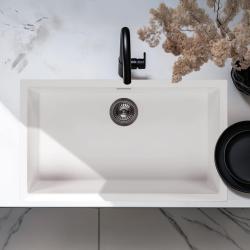 Grand évier blanc 70x40cm sous plan, à fleur de plan ou en surface avec bouchon en inox 1208956402