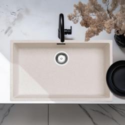 Grand évier crème sable 70x40cm sous plan, à fleur de plan ou en surface avec bouchon en inox 1208956404