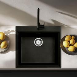Evier à montage en surface noir 58x53cm avec espace pour trou de robinetterie avec bouchon en inox 1208956732