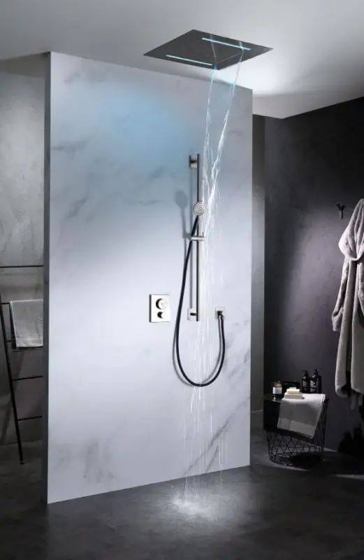 SB Square 316 Velvet Temptation douche pluie encastrée avec chromothérapie LED et cascade en PVD satiné gun metal 1208956746