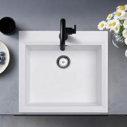 Evier blanc 58x53cm montage en surface avec trou de robinetterie avec panier pour bonde en inox 1208956763