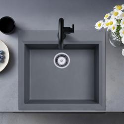 Evier à montage en surface gris béton 58x53cm avec espace pour trou de robinetterie avec bouchon en inox 1208956771