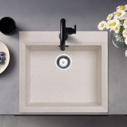 Évier à montage en surface crème sable 58x53cm avec espace  pour trou de robinetterie avec bouchon en inox 1208956773