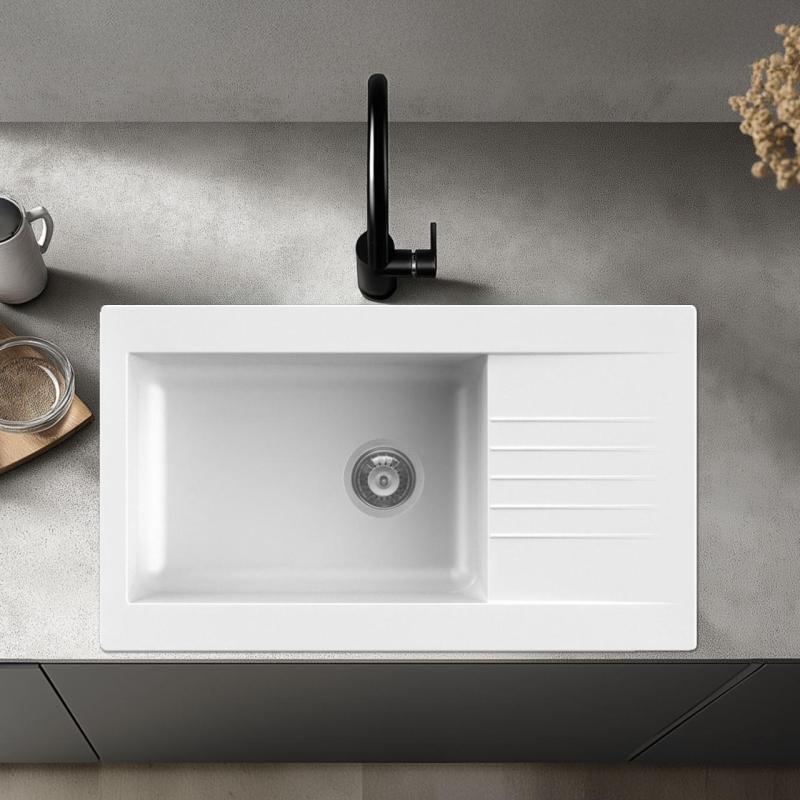 Ausmann Fibre grand évier en plastique blanc réversible avec égouttoir en surface 86x50 cm 1208956782