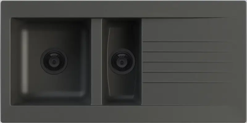 Ausmann Fibre 1,5 évier en plastique noir réversible avec égouttoir apparent 100x50 cm avec bouchon noir 1208956784