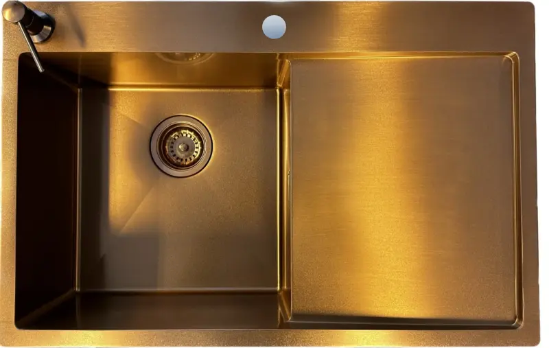 Ausmann Turt évier en cuivre avec égouttoir à droite 780x500mm montage à fleur de plan de travail ou en surface 1208956943