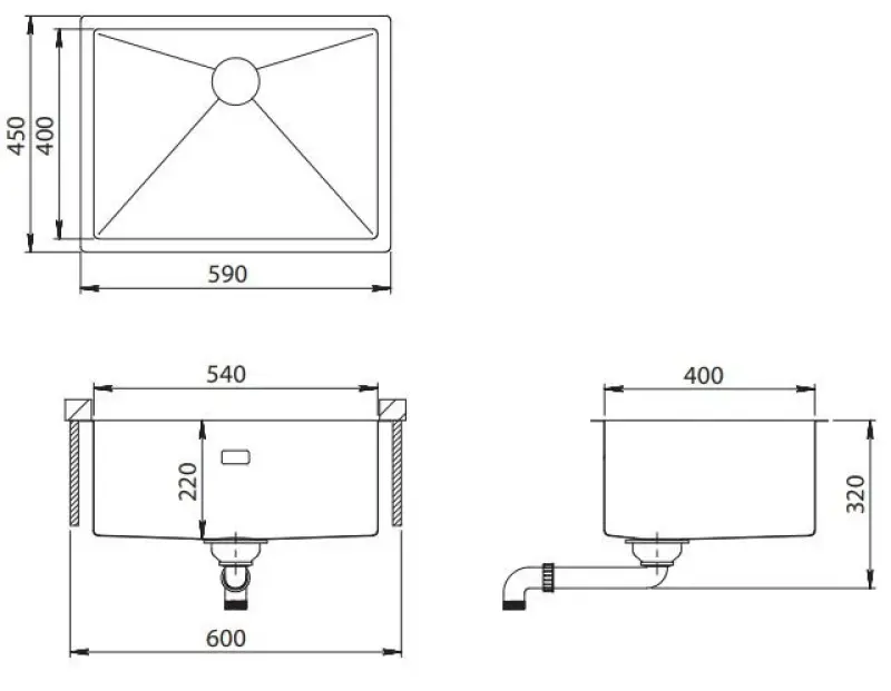Ausmann Turt évier en inox 54x40 sous plan, à fleur de plan ou en surface 1208956950