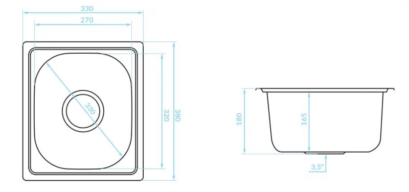 Ausmann Basic petit évier à montage en surface en inox 33x38 cm avec siphon 120895697