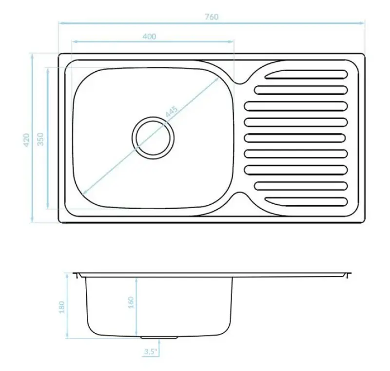 Ausmann Basic inox évier à montage en surface avec égouttoir réversible 76x42 cm avec siphon 1208956978