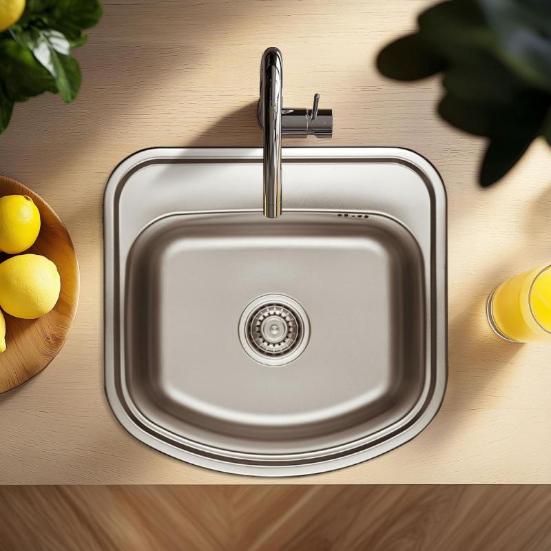 Ausmann Basic évier à monter en surface en inox 49x47 cm avec  espace pour trou de robinetterie siphon incl. 1208956997