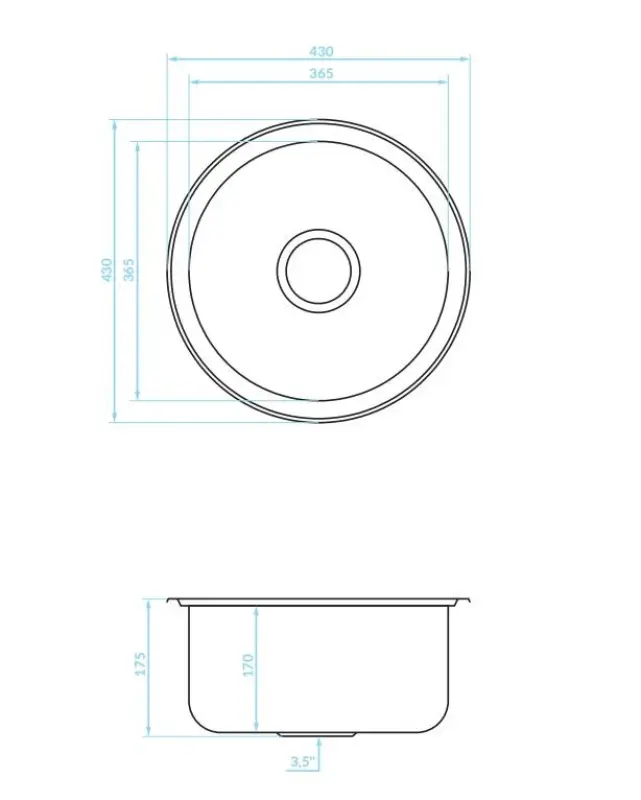 Ausmann Basic évier rond en inox à montage en surface 43cm avec siphon 1208956999