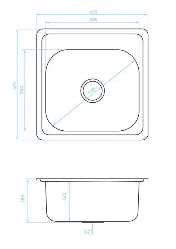 Ausmann Basic évier à montage en surface en inox 48x48 cm avec espace pour trou de robinet, siphon incl. 1208957000