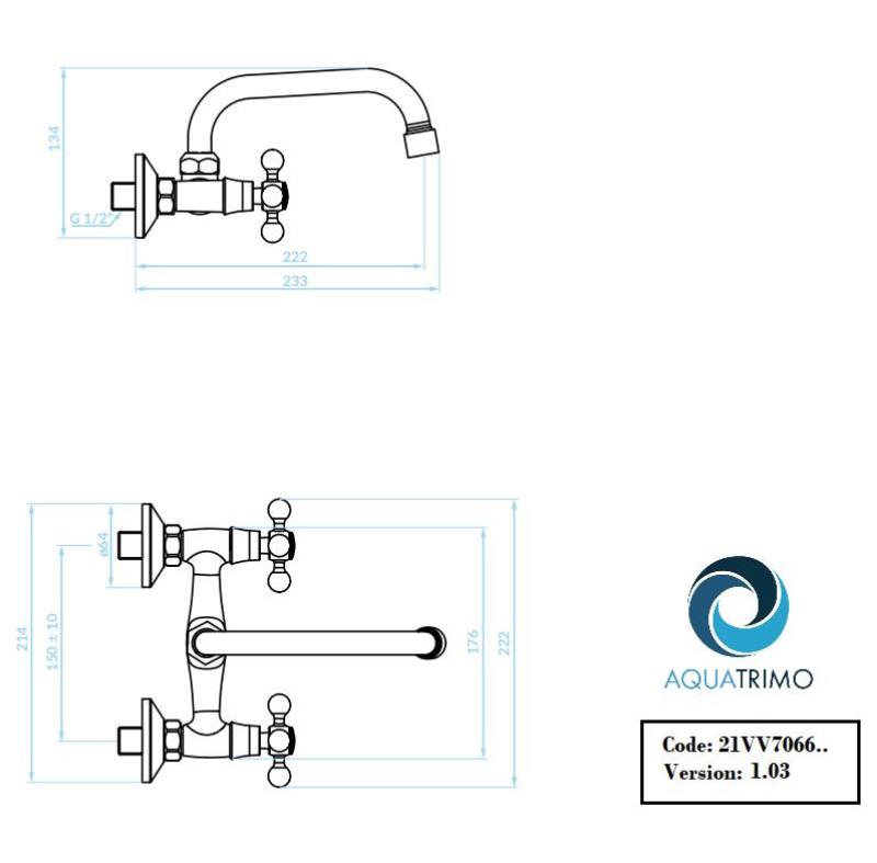Robinet mural de cuisine classique AquaTrimo Vivaldi dessus bec chrome 21VV7066CM