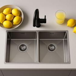 Ausmann Oder double évier en inox 76x45cm avec 2 bacs 34x40 à montage sous plan, à fleur de plan ou en surface extra profond 22cm 1208957116